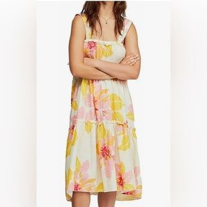 Free People Floral Midi Dress - Pink and Yellow